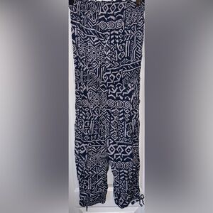 Chesley Strapless Y2K LikeNew Blue/White Geometric Patterned Capri PantJumpsuit